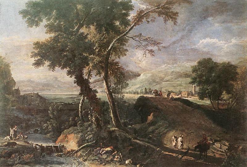 RICCI, Marco Landscape with River and Figures df